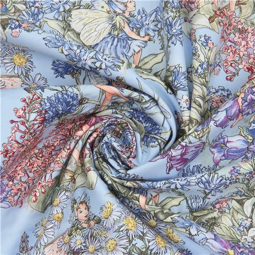 Remnant (32 x 112 cm) - Michael Miller flower fabric Periwinkle Fairies blue fairy 5