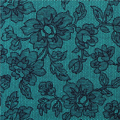 Michael Miller flower fabric Zelda teal lace illusion Fabric