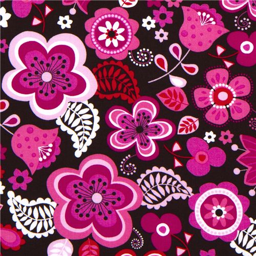 Michael Miller Blumen Stoff pink-rote Blten Sylvia 1