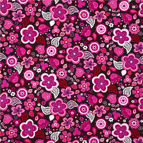 Michael Miller Blumen Stoff pink-rote Blten Sylvia 2