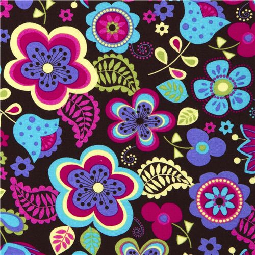 Michael Miller flower fabric turquoise-pink blossom 1