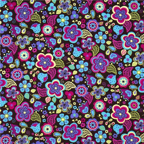 Michael Miller flower fabric turquoise-pink blossom 2