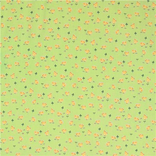 Michael Miller green cotton fabric with yellow chicks clover - modeS4u