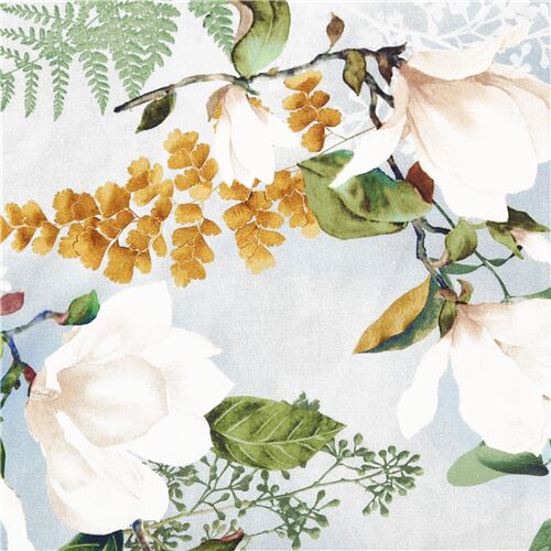 Resto de (50 x 112 cm) - Michael Miller tela azul claro flor magnolia  blanca algodón - modesS4u