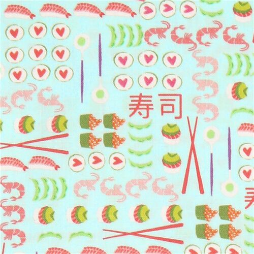 Tissu en coton vert menthe avec des sushis japonais et du riz Tissu