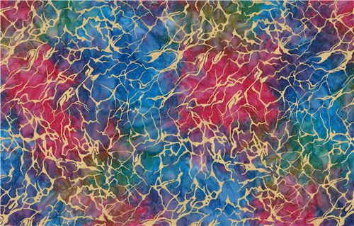 Fat Quarter (50 x 56 cm) - Michael Miller multicolor batik fabric with metallic gold marble pattern 2