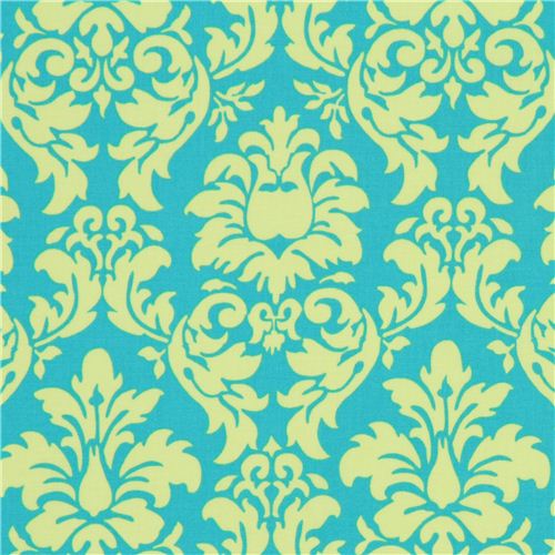 Michael Miller ornament fabric Dandy Damask blue-lime 1