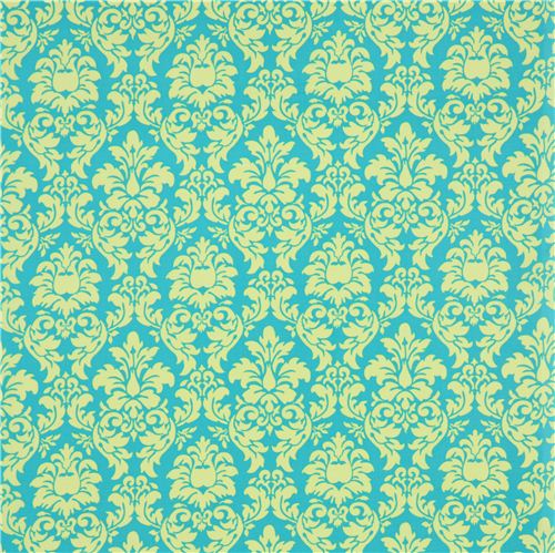 Michael Miller ornament fabric Dandy Damask blue-lime 2