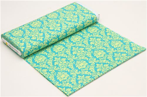Michael Miller ornament fabric Dandy Damask blue-lime 3