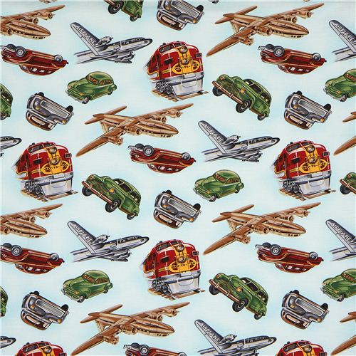 Michael Miller retro fabric Way to Go with car airplane 2