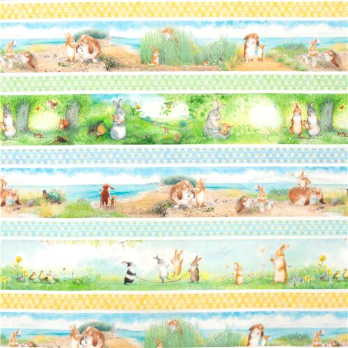 Fabric Visual Arts EUR 7,14/meter Jersey Panel Bunny Flowers Blue White
