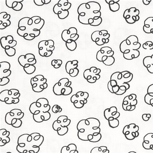 Tissu en coton blanc nuages forms par des lignes noires - coupon (112cm x 30cm)