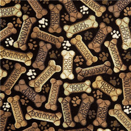 Tissu minky noir os pour chien, pattes polyester marron Tissu