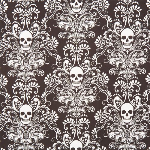 Minky charcoal skull ornament fabric Wicked Timeless Treasures USA Fabric