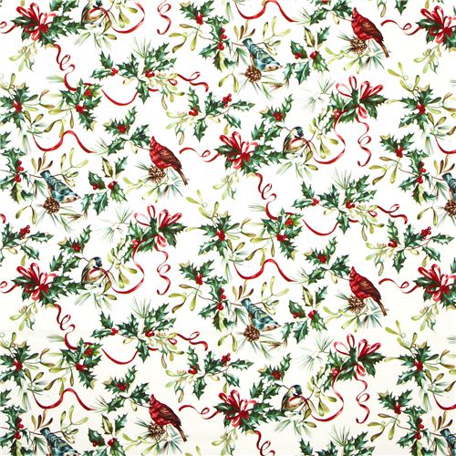 Mistletoe and bird Christmas fabric by Michael Miller Fabric by Michael ...