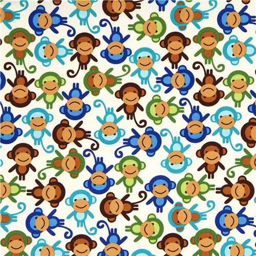 Monkeys cream smooth knit fabric Robert Kaufman extra wide - modeS4u