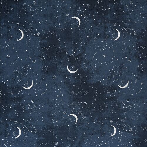 Moon tiny white stars navy blue flannel fabric by Dear Stella Fabric