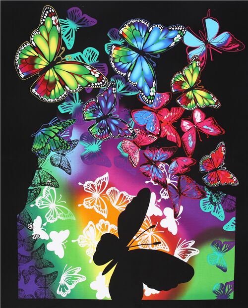 Multicolor butterfly large insects black neon panel fabric - modeS4u