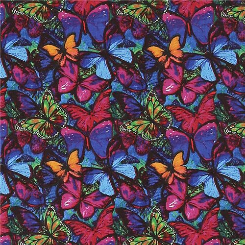 Multicolor butterfly packed design fabric pink blue purple - modeS4u