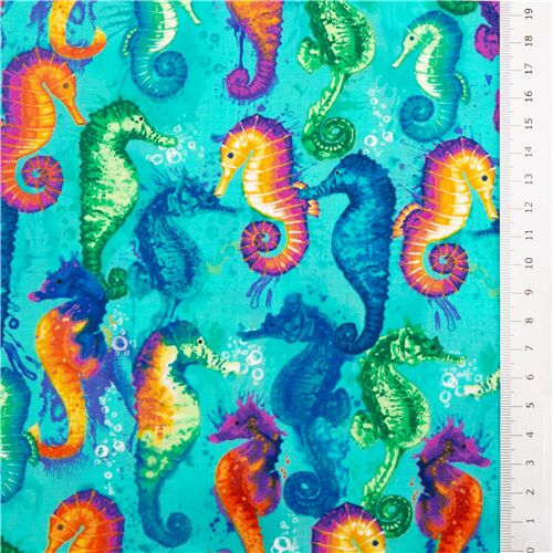 Ocean Magic Colourful Seahorses Fabric Treasures by Timeless - modeS4u