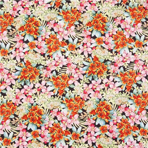 Multicolour cotton fabric by Michael Miller tropical flowers - modeS4u