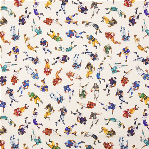 Natural color cream football players various poses fabric Quilting