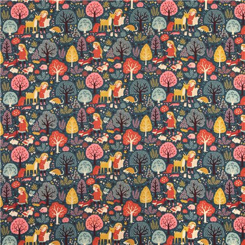 Nature Hike girl autumn forest animal birch organic fabric from the USA 2