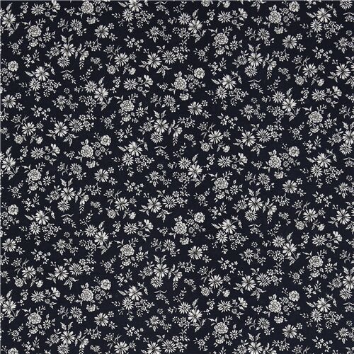 Navy blue Robert Kaufman cotton lawn fabric white flowers modeS4u