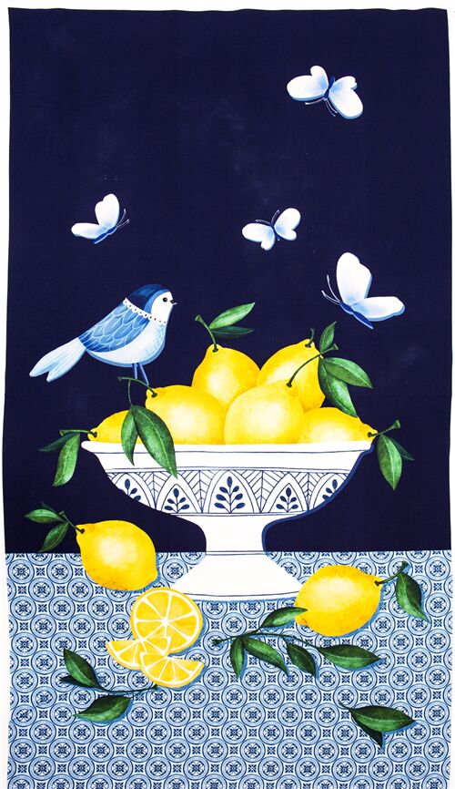 Lemon Fresh Bird Butterfly Fruit Bowl Panel Fabric