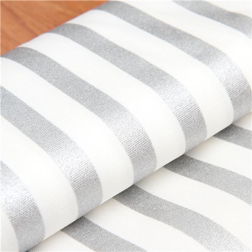 Oxford stripe fabric with silver metallic embellishment