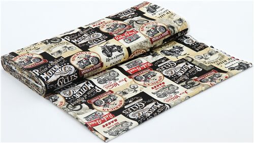 Stoffrest (46 x 112 cm) - Vintage Motorrad Schilder Stoff von Timeless Treasures 4