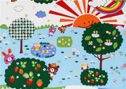 Park Bear Kokka Fabric blue from Japan kawaii half yard 1