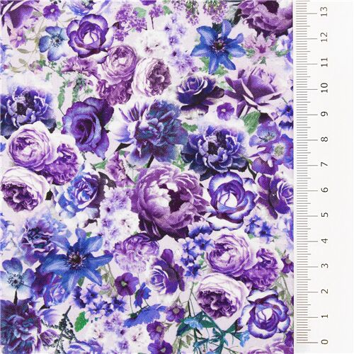 Tissu Timeless Treasures violet pastel avec des fleurs de pivoines  violettes - modeS4u
