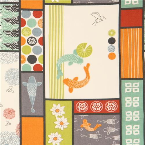 Patchwork Koi fish florwer origami organic fabric birch USA 2