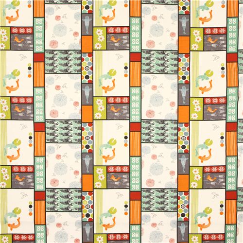 Patchwork Koi fish florwer origami organic fabric birch USA 3