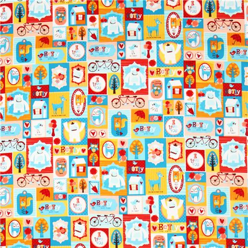 Patchwork Yeti snowman flannel fabric blue Robert Kaufman modeS4u