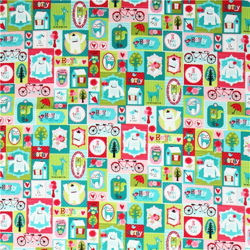 Patchwork Yeti snowman flannel fabric green Robert Kaufman 2