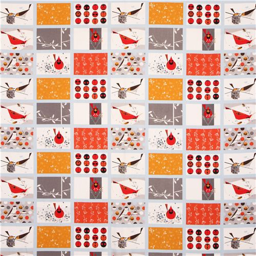 Patchwork bird ladybug organic fabric birch Cardinal Patch 2