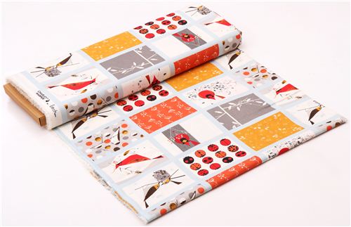 Patchwork bird ladybug organic fabric birch Cardinal Patch 3