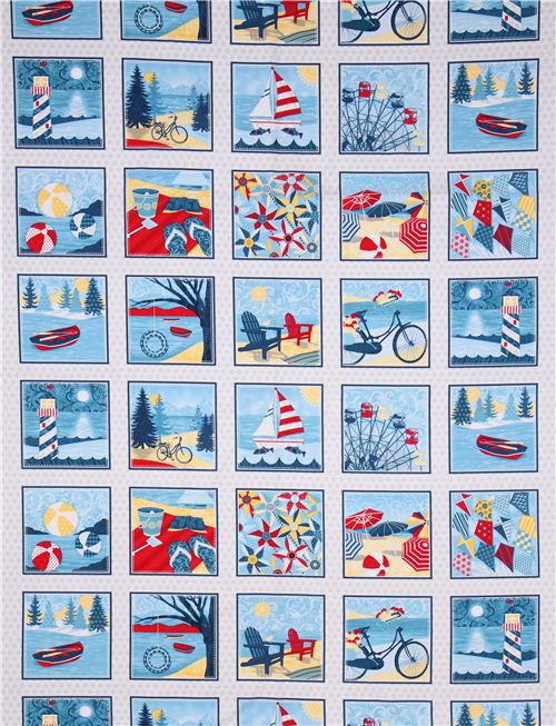 Patchwork lake boat holiday fabric USA Weekend Retreat Fabric by