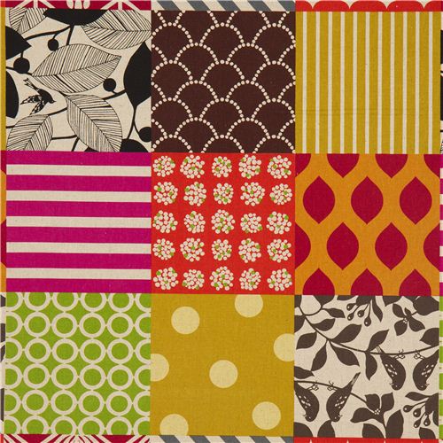 Patchwork piece echino Canvas Stoff braun-gelb-orange Fabric by