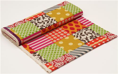 Patchwork piece echino canvas fabric brown-yellow-orange 3