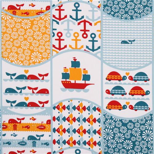 Patchwork sea whale anchor birch organic fabric Waves Patch 1