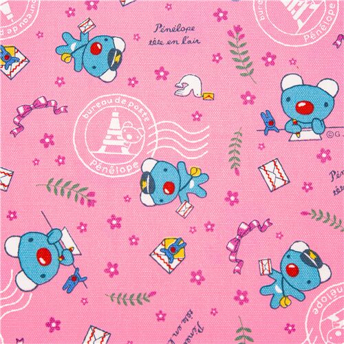 Tissu Oxford sous licence Sanrio motifs cachet de la poste Paris Pnlope koala Tissu