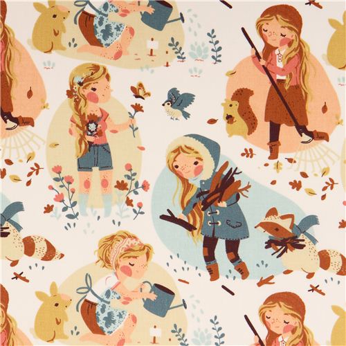 Penny's Seasons forest animal girl seasons birch organic fabric from the USA 1