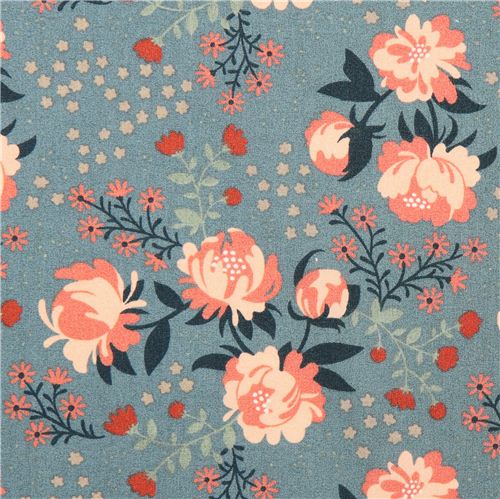 Peonies Blue peony flower birch organic fabric from the USA 1