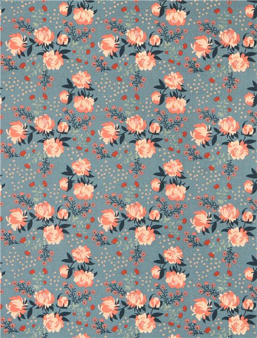 Peonies Blue peony flower birch organic fabric from the USA 2
