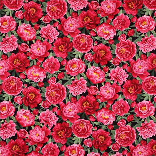 Peonyblack flower rose fabric Timeless Treasures  3
