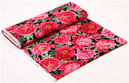 black flower rose fabric Timeless Treasures Peony Fabric by Timeless ...