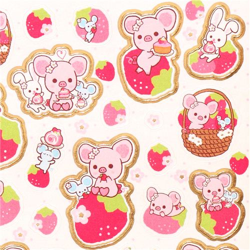 Piggy Girl  pig strawberry stickers  by San X San X 